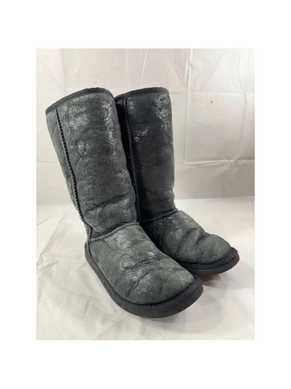 Ugg Classic Tall 5852 Black Paisley Boots Women's Size 5